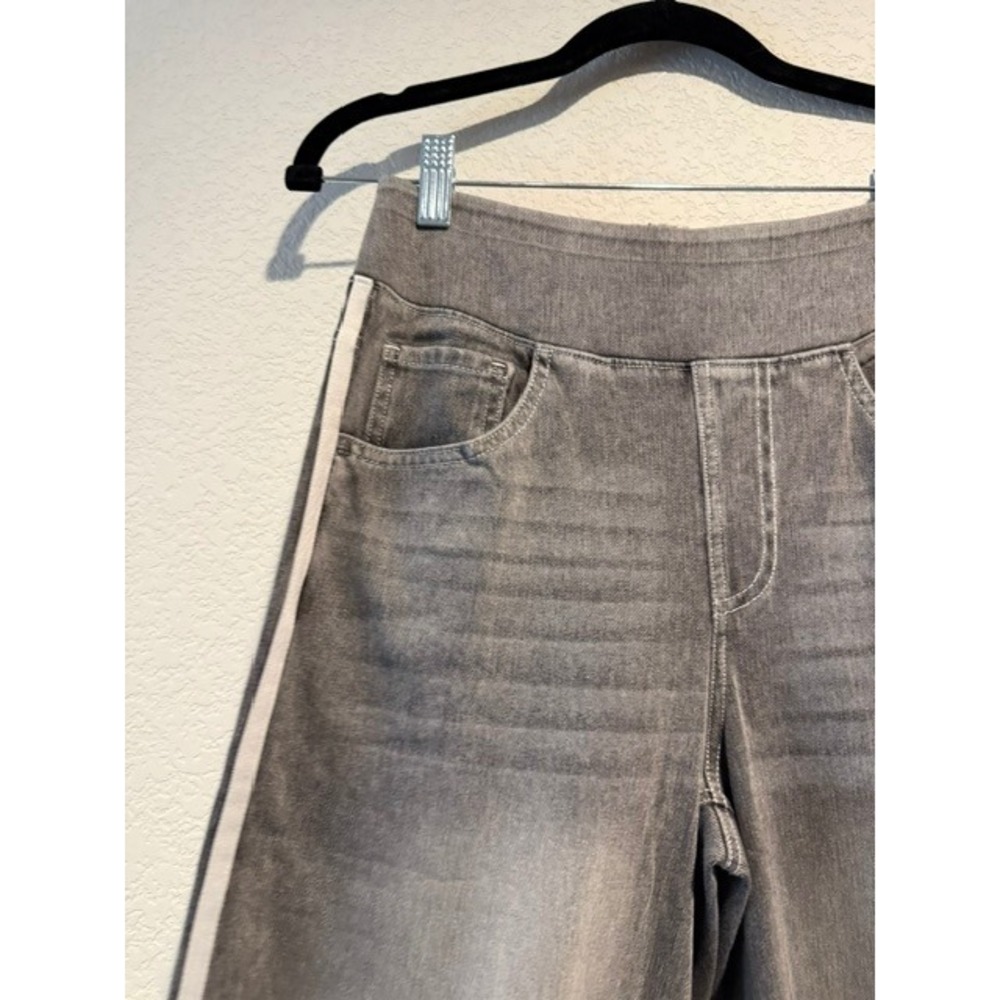 Halara Grey Wide Leg Denim Look Side Stripe Pants Petite Small S High Waisted - Picture 8 of 9